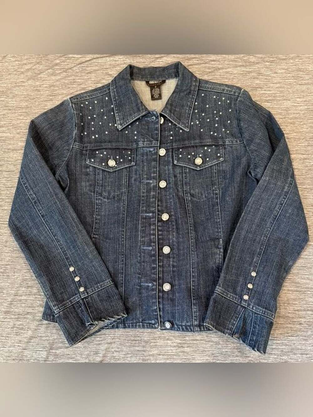 Studded Dark Blue Denim Jacket - Women